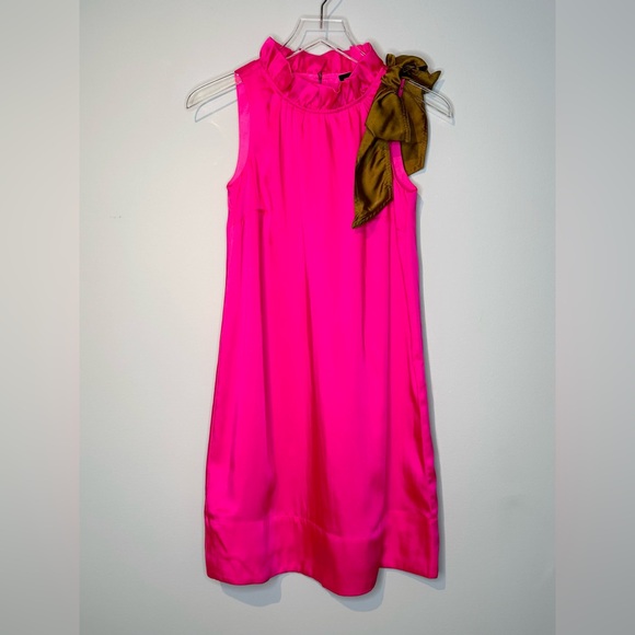 J. Crew Swingy Bow Neck Hot Pink Bronze Bow Dress Size XXS - Picture 3 of 14